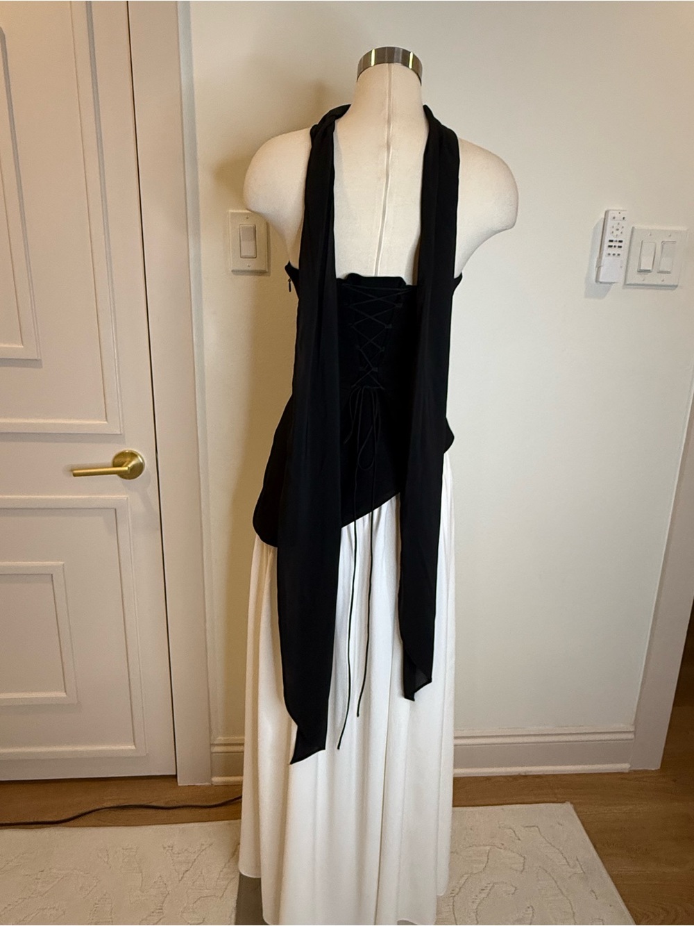 Elegant Strapless Black & White Asymmetric Maxi Dress - Picture 8 of 9